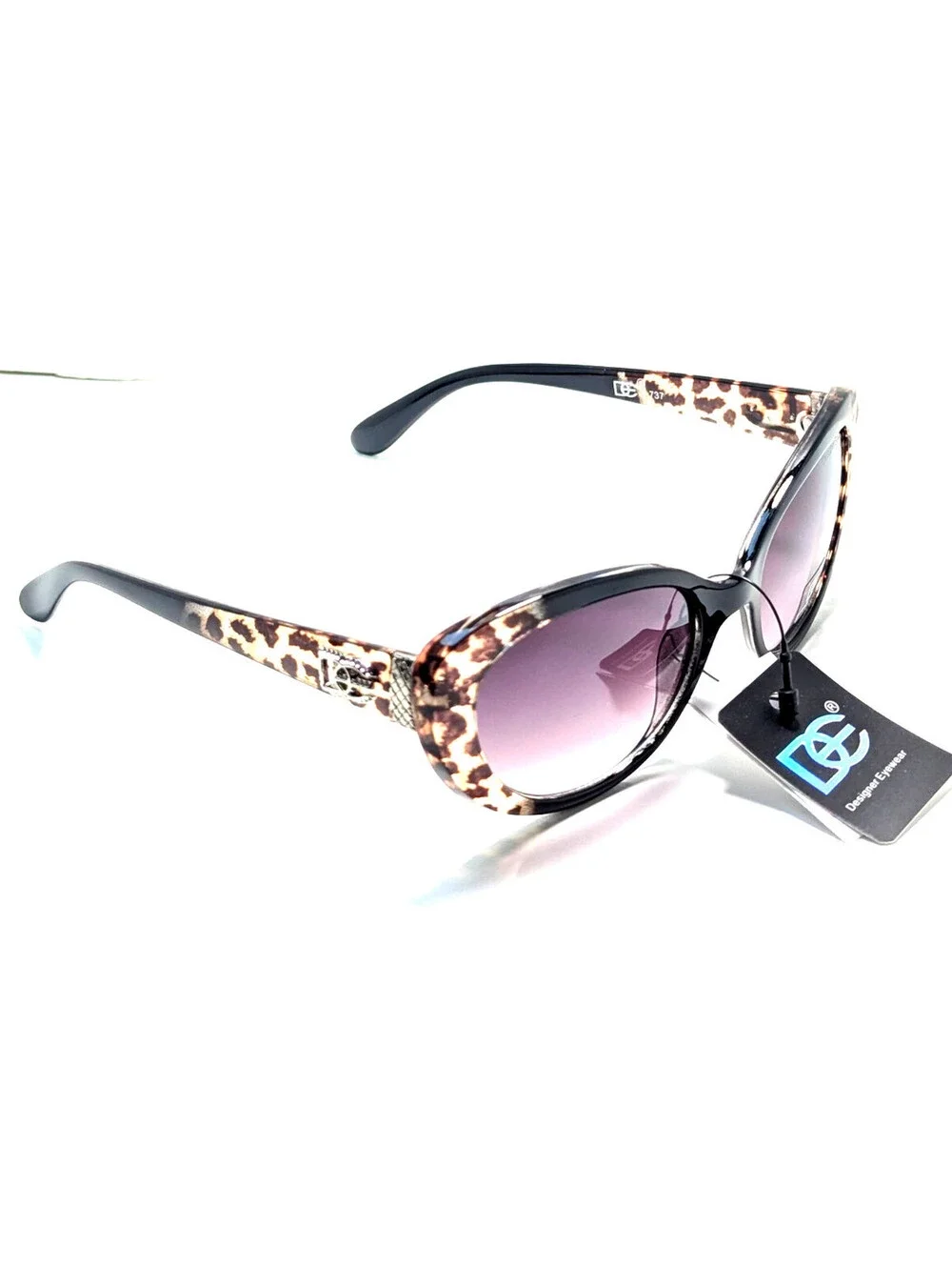Designer Eyewear 737 Purple Gradient UV Black Leopard Cat Eye Women's Sunglasses